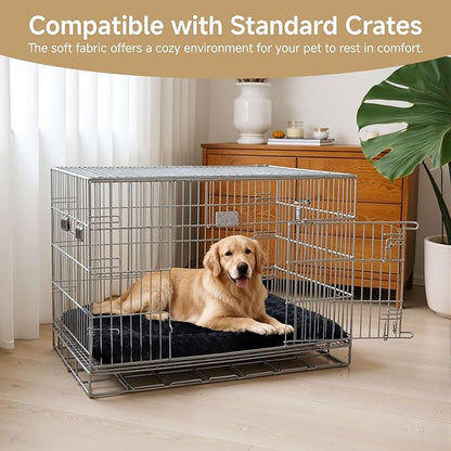Washable Dog Bed Mat Soft Dog Crate Pad Fluffy Pet Kennel Beds Sleeping Mattress with Non-Slip Bottom for Large Jumbo Medium Small Dogs, 35 x 22 Inch, Black