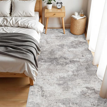 Washable Wide Runner Rug 4x10 : Modern Abstract Hallway Rugs - Non-Slip Thin Rug for Kitchen, Living Room, Bedroom - Easy Clean Carpet for Long Spaces - Soft Low Pile Floor Mat 4x10 Grey