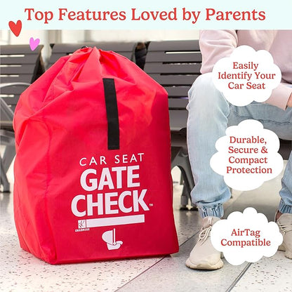 J.L. Childress Gate Check Travel Bag for Car Seats - Car Seat Travel Bag for Airplane, Fits All Baby & Infant Carriers, Airport Accessories for Gate Check, Flying Essentials, AirTag Compatible - Red