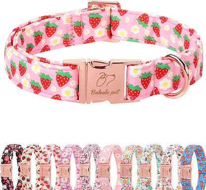Strawberry Dog Collar for Small Dogs - Adjustable Spring Summer Pink Girl Dog Collars, Cute Girly Female Pet Collar with Metal Buckle S