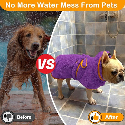 Bienbee Soft Dog Bathrobe，Super Absorbent & Quick-Drying Dog Robe with Hood, Cozy Drying Coat for After Bath, Purple XL