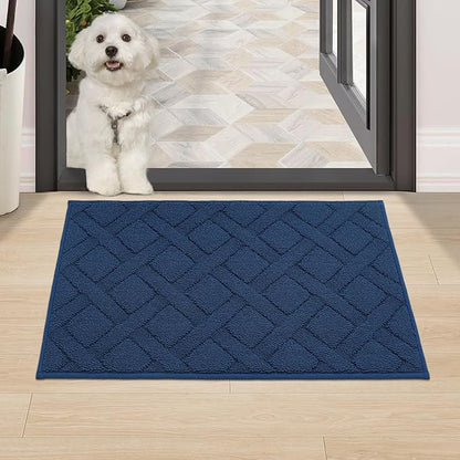 COSY HOMEER Door Mat Indoor Entrance, Non-Slip Absorbent Doormat for Front Door, Low-Profile Entryway Mat for Dirty Paws, Washable Dirt Trapper Mats (20"x32", Blue)