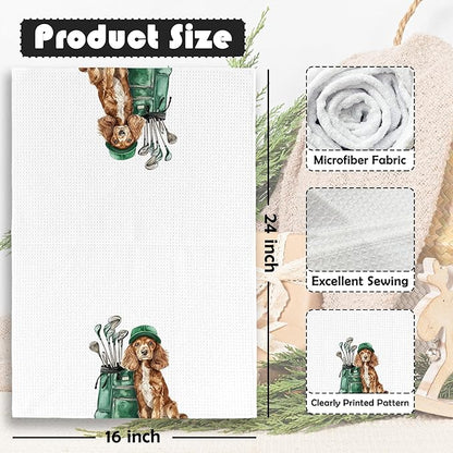 Golf Dog Kitchen Towels - Cocker Spaniel Dish Towels, Sports Gifts, Pet Golf Club Decorative Absorbent Dishcloths Hand Towels for Kitchen Gym Spa Decor 16x24 Inches