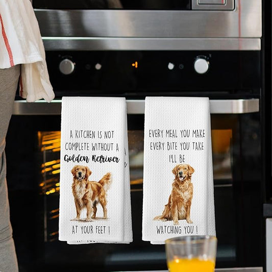 Golden Retriver Dog Kitchen Towels Set of 2, Funny Dog Kitchen Decor, Dogs Gifts for Women Men Hand Towel, Pet Owner Gift Decorative Tea Towels Dish Towel 16x24 Inch