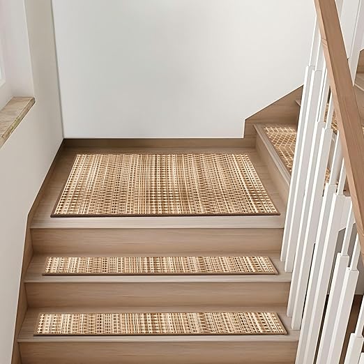 Non-Slip Carpet Stair Treads 7PCS, 8"x30" Peel and Stick Stair Runner for Wooden Steps Indoor, Washable Reusable Adhesive Backing, Pet-Friendly Safety Mats for Kids, Elders, Dogs