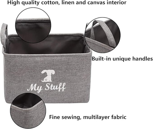 Geyecete Canvas Dog Toy Storage Dog Toy Basket -Box for Dog Toy Bins, Dog Blanket, Dog Clothes Storage - Pet Toy and Accessory Storage Bin-Gray