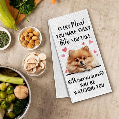 Pomeranian Gifts Kitchen Towels, Funny Dog Tea Dish Towels for Kitchen Decorative, Pomeranian Dog Lovers Gifts for Women, Every Meal You Make Every Bite You Take Hand Towel, 16x24 Inch