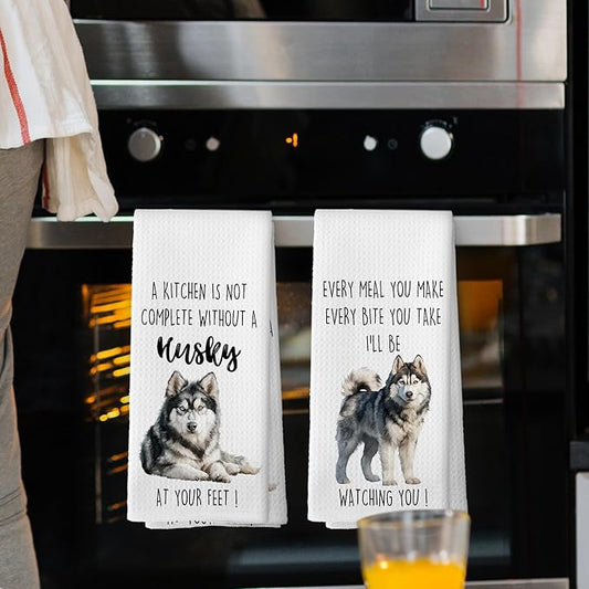 Husky Dog Kitchen Towels Set of 2, Funny Dog Kitchen Decor, Dogs Gifts for Women Men Hand Towel, Pet Owner Gift Decorative Tea Towels Dish Towel 16x24 Inch