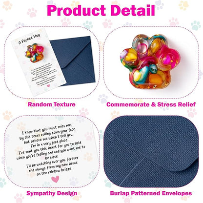 Loss of Pet Sympathy Gift - 2 Pack Colorful Mini Paw Pocket Hug with Memorial Card Envelope Remembrance Bereavement Gift Loss of Dog Cat Sympathy Favor Kid Adult Pet Lover Stress Relief Toy