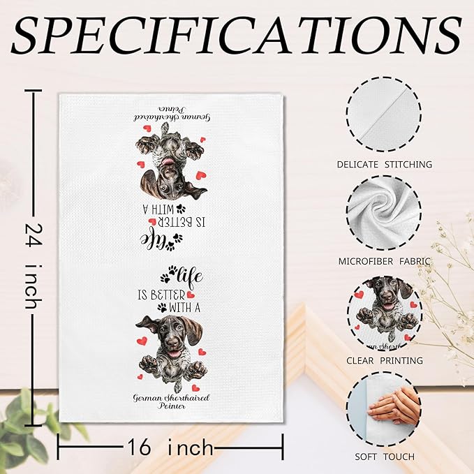 Funny German Shorthaired Pointer Kitchen Towels Set of 2, Dog Hand Towels for Bathroom Kitchen Decor, German Shorthaired Pointer Gifts, Gift forDog Moms Lovers Dishcloths Dish Towel 16X24 Inches