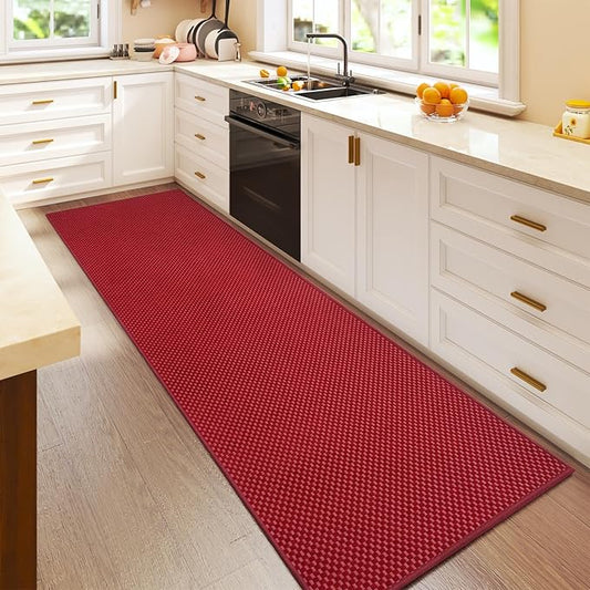 2x6 ft Kitchen Runner Rug Mat Non Slip Boho Woven Hallway Runner Washable, Soft Long Entryway Laundry Hall Floor Runners Rugs Carpet for Indoor Backdoor Bedroom Kitchen Living Room, Red