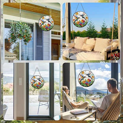 Hummingbird Stained Glass Window Hanging Gifts, 7.8″ Flower Sun Catchers for Indoor Window Decorations, Decorative Suncatchers Home Wall Art Gift for Thanksgiving Christmas Wedding Housewarming
