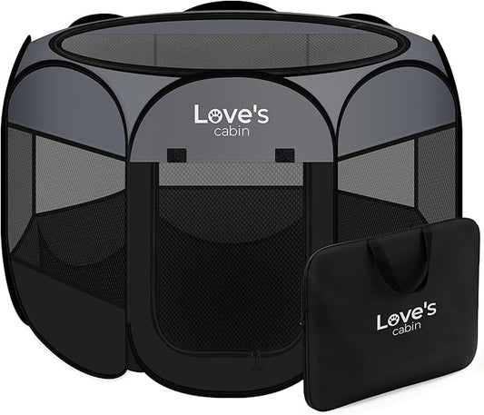 Love's cabin Pet Puppy Dog Playpen, Medium Dog Tent Crates Cage Indoor/Outdoor, Portable Playpen for Cat, Foldable Pop Up Dog Kennel Playpen with Carring Case, Removable Zipper Top, Dark Grey