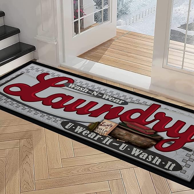 Pauwer Laundry Room Rug Runner 20"x60" Waterproof Rubber Laundry Mat Non Slip Kitchen Mats for Floor Washable Floor Mat Runner Rug for Farmhouse Mudroom Washroom Bathroom Decor