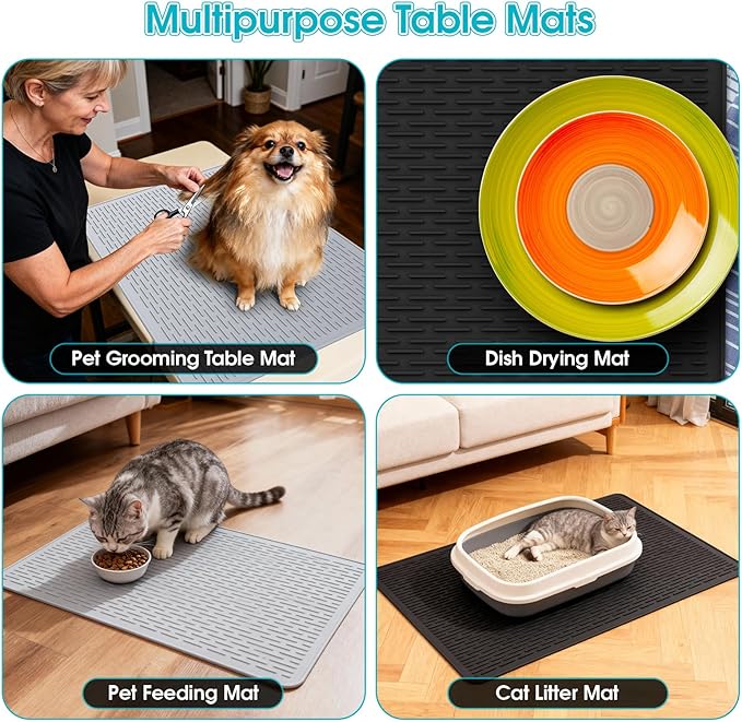Dog Grooming Table Mat, (19.9 x 27.8 inch) Dog Grooming Table Mat Pad Non-Slip, Pet Grooming Table Mat for Grooming Dogs at Home, Pet Groomers Table Mat, Easy-Clean Durability (Black)