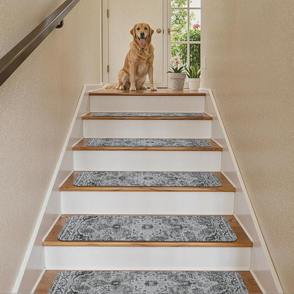 OJIA Stair Treads Non Slip Stair Runners for Wooden Steps Indoor, 15PCS 8"x30" Rubber Backing Carpet Treads for Wood Stairs Staircase Step Treads for Kids & Dogs, Stair Covers Safety Mats