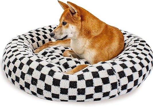 31 Inch Calming Dog Bed for Medium Dogs, Round Anti-Anxiety Warm Bed, Soft Cozy Anti-Slip Donut Washable Pet Bed, Fits up to 50 lbs Pets
