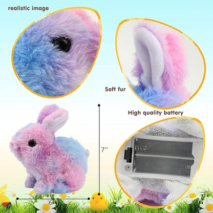 Easfan Easter Rabbit Pink Plush Jumping Spotted Rabbit Talking Hopping Ears Nose Moving Educational Plush Toy Singing Shaking Glowing Interactive Toy Electric for Toddlers Kids
