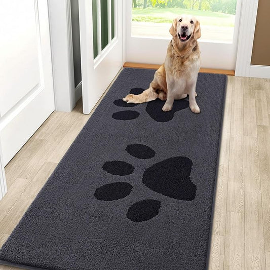 Smiry Dog Door Mat for Muddy Paws, Absorbs Moisture and Dirt, Low-Profile Entryway Mat with Non-Slip Backing, Entry Indoor Outdoor Doormat for Inside Floor (59x20 Inches, Black, Paw)
