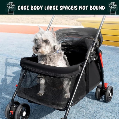 Pet Stroller for Small Dogs Cats, 360 Degree Rotatable Foldable Pet Travel Carrier Pets Strolling Cart with Visible Mesh Adjustable Canopy Cup Holder Rear Wheel Dual Brake 1 Set