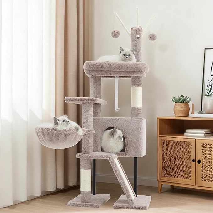 Gitelsnour Cat Tree for Indoor Cats, Cat Tower with Scratching Post for Small Cats and Kittens, Cat House with Removable Top Platform and Fluffy Balls, Hanging Cat Basket, Mushroom GCT006SMU