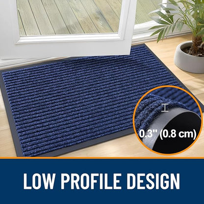 OLANLY Front Door Mat Indoor Outdoor Entrance, Waterproof Heavy Duty Doormat, Fade Resistant, Low Profile, Easy Clean Patio Porch Welcome Floor Mats for Entry, 47x17, Blue