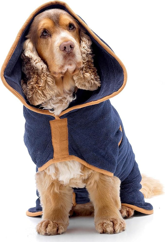 Lucky Pooch® Dog Robe - Luxurious Dog Bathrobe - Ultra Absorbent Dries Your Dogs in Minutes! Double-Layer, Super Soft Towel and Bath Robe All in One (XXXL, French Navy)