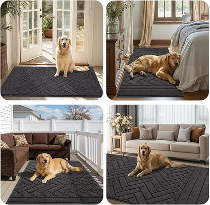 Tindbea Extra Large Dog Mat for Muddy Paws,Absorbs Moisture Dirt Non-Slip Washable Mud Mat for Dogs,Soft Rubber Backing Front Inside Pet Rug for Entryway, Mud Dog Paws, Patio(47"x71",Charcoal)