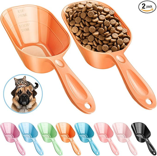 Pet Food Scoop 2 Pack, Dog Cup Capacity Cat Food Scooper With Measuring Lines For Dog, Puppy and Cat Coffee Bean, Flour Scoop Orange