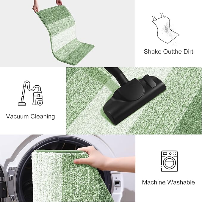 Smiry Dog Door Mat for Muddy Paws, Absorbs Moisture and Dirt, Low-Profile Entryway Mat with Non-Slip Backing, Entry Indoor Outdoor Doormat for Inside Floor (59x35 Inches, Sage Green, Striped)