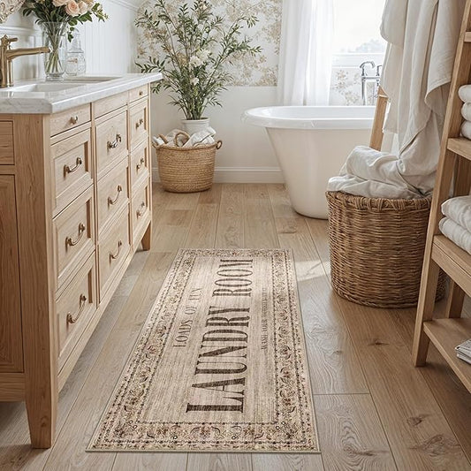 RUUGME 20x48 Laundry Room Rug Runner - Non Slip Washable Carpet for Mudroom Washroom Soft Stain Resistant Carpets Durable Low Pile Farmhouse Decor Floor Mat for Bathroom 20"x48" Natural Wood Brown