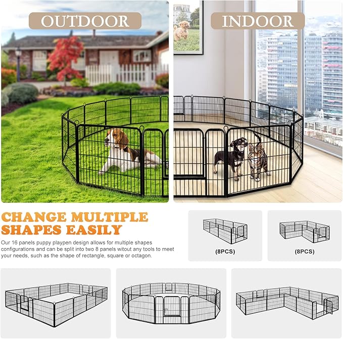 ZENY Dog Playpen 24 Inch 16 Panels, Heavy Duty Pet Dog Pen Indoor, Metal Dog Fence with Doors, Foldable Animal Outdoor Exercise Pen for Yard, RV, Camping