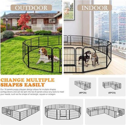 ZENY Dog Playpen 24 Inch 16 Panels, Heavy Duty Pet Dog Pen Indoor, Metal Dog Fence with Doors, Foldable Animal Outdoor Exercise Pen for Yard, RV, Camping