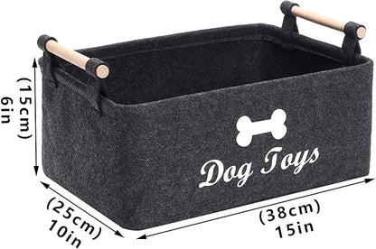 Geyecete Dog Toys Storage Bins - with Wooden Handle, Collapsible Pet Supplies Storage Basket Pet supplies storage Basket/Bin Kids Toy Chest Storage Trunk(DOG-Dark Grey)