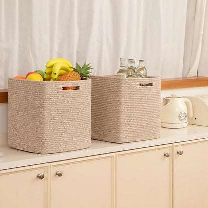 OIAHOMY Storage Cubes, 13 Inch Cube Storage Organizer, Collapsible Storage Bins, Baskets for Organizing, Storage Bins for Shelves-Brown, 3-PACK