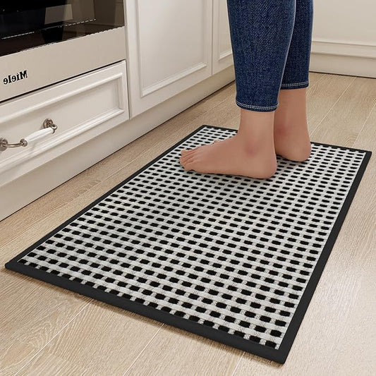 Kitchen Mats for Floor, Super Absorbent Kitchen Rugs Non Slip Washable, Rubber Backing Soft Chenille Braided Kitchen Runner Rug Standing Mat Sink Mat, Easy to Clean, Black 17"x30"