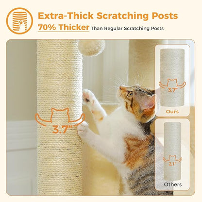 MUTTROS Large Cat Tree with Reinforced Scratching Posts (φ3.7in) for Big Adult Cats 30 lbs, 57.8" Heavy Duty Cat Tower with Larger Hammock and Condo, Cat Furniture for Maine Coon, Plush,Beige