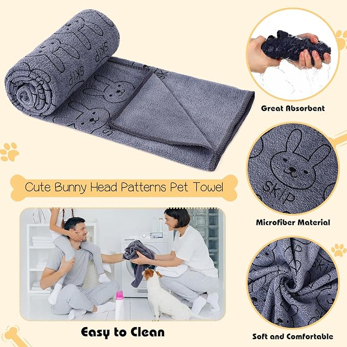 Irenare 12 Pcs Dog Towels Microfiber Pack Bulk, 20 x 40 inch Quick Drying Absorbent Pet Puppy Towels for Drying Small Puppy Dog Cat Pet Kitten Grooming Bathing Shower Travel Supplies(Gray)