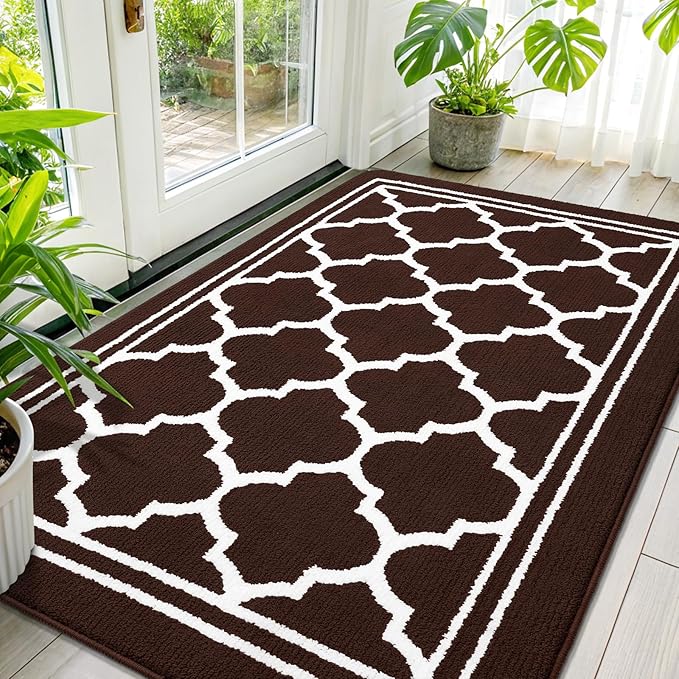 Buganda Large Indoor Door Mat, Dirt-Resistant and Absorbent Doormat, Anti-Slip, Low Profile Floor Mats for Inside Entryway, Front, and Back Door Entrance (59x35 Inches, Dark Brown)