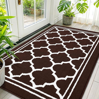 Buganda Large Indoor Door Mat, Dirt-Resistant and Absorbent Doormat, Anti-Slip, Low Profile Floor Mats for Inside Entryway, Front, and Back Door Entrance (59x35 Inches, Dark Brown)