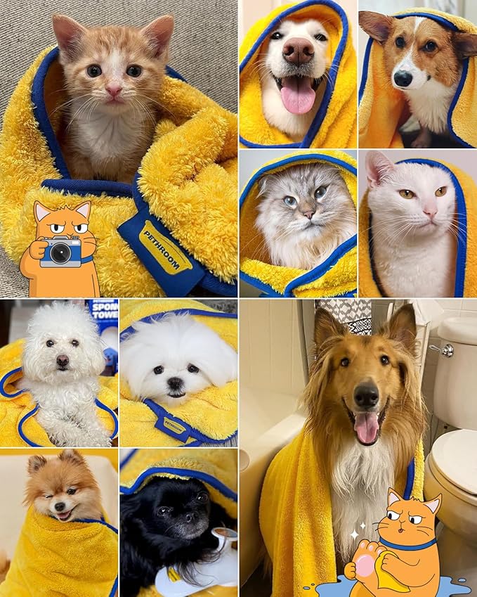 PETHROOM Ultra Absorbent Pet Towel | Quick-Drying, Soft Microfiber Dog & Cat Bath Towel | Lightweight, Durable, Fast Water-Soaking | Ideal for All Breeds (Large) 23.6" x 47.2" (Pack of 2)
