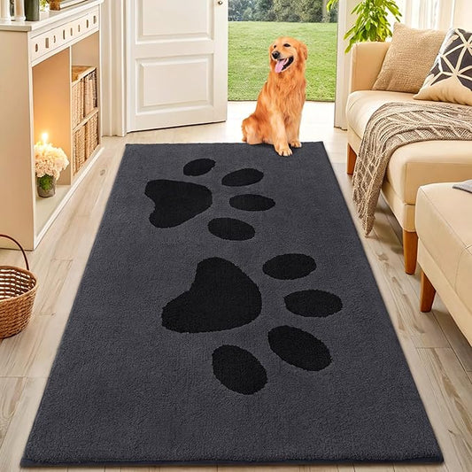 Smiry Dog Door Mat for Muddy Paws, Absorbs Moisture and Dirt, Low-Profile Entryway Mat with Non-Slip Backing, Entry Indoor Outdoor Doormat for Inside Floor (71x47 Inches, Black, Paw)