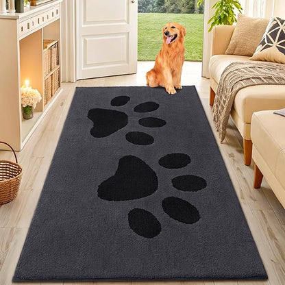Smiry Dog Door Mat for Muddy Paws, Absorbs Moisture and Dirt, Low-Profile Entryway Mat with Non-Slip Backing, Entry Indoor Outdoor Doormat for Inside Floor (59x35 Inches, Black, Paw)