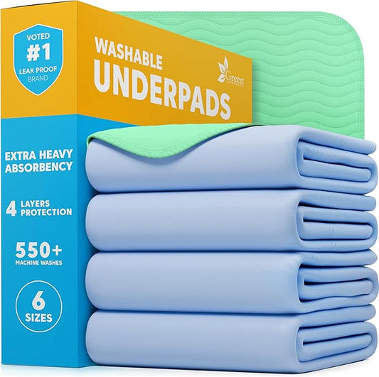 GREEN LIFESTYLE® Washable Underpads - Heavy Absorbency Reusable Bedwetting Incontinence Pads for Kids, Adults, Elderly, and Pets - Toddler Mattress Pads for Bed, Sofa, Couch, Floor (Pack of 4 - 30x34)
