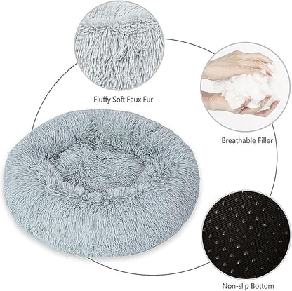 Calming Dog Bed for Medium Dogs Cats, Puppy 31'' Round Anti-Anxiety Warm Fluffy Plush Faux Fur Bed, Soft Anti-Slip Donut Washable, Cozy Medium Puppy Bed, Fits up to 50 lbs Pets