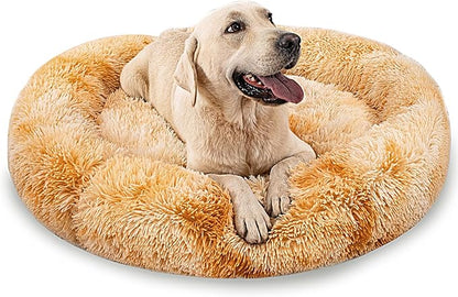 Calming Dog Bed for Big Dogs, 39'' Round Anti-Anxiety Warm Fluffy Plush Faux Fur Bed, Soft Anti-Slip Donut Washable Big Pet Bed, Cozy Big Dogs Bed, Fits up to 100 lbs Pets