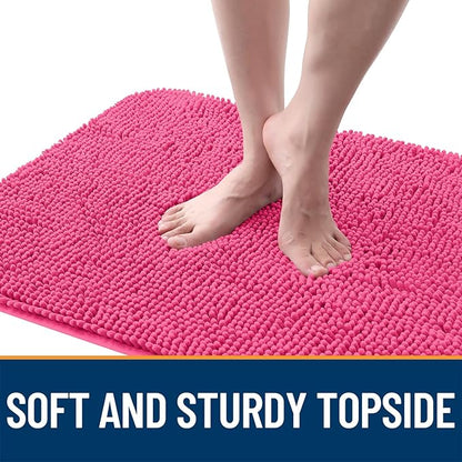 OLANLY Dog Door Mat for Muddy Paws 40x32, Absorbs Moisture and Dirt, Absorbent Non-Slip Washable Doormat, Quick Dry Chenille Mud Mat for Dogs, Entry Indoor Entryway Carpet for Inside Floor, Hot Pink