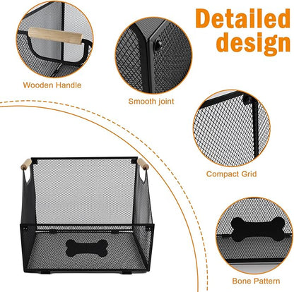 Metal Dog Toy Basket Collapsible,Mesh Wire Pet Toy Basket,Trapezoidal Cat Toy Bin with Wooden Handles,Dog Storage Organizer,Ideal for Pet Accessories-Easy Access