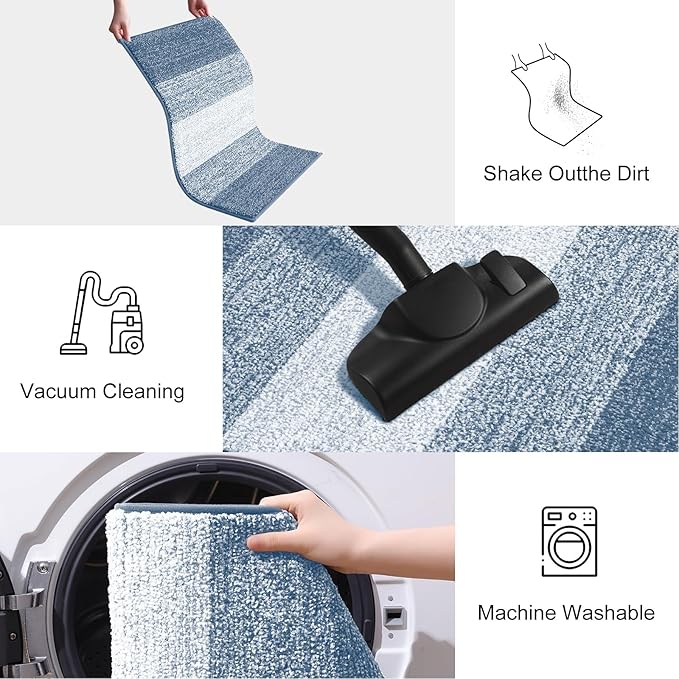 Smiry Dog Door Mat for Muddy Paws, Absorbs Moisture and Dirt, Low-Profile Entryway Mat with Non-Slip Backing, Entry Indoor Outdoor Doormat for Inside Floor (30x20 Inches, Light Blue, Striped)