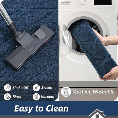 BEQHAUSE Dirt Trapper Door Mat 24" x 60", Doormat Non-Slip Entryway Rugs Washable, Dog Door Mat Stain Resistant and Absorbent Welcome Floor Mat for Front Back Door, Mud Wet Shoes & Paws, Navy Blue